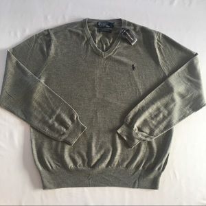 NWT Classic 100% Merino Wool Gray V Neck Sweater